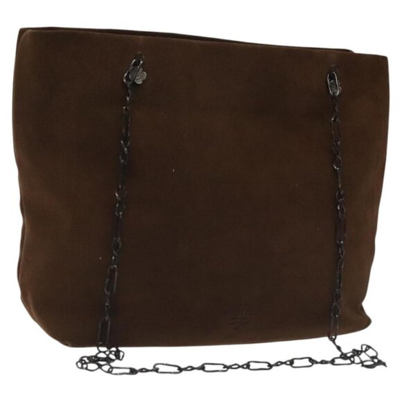 PRADA Chain Shoulder Bag Suede Brown Auth - Picture 1 of 16